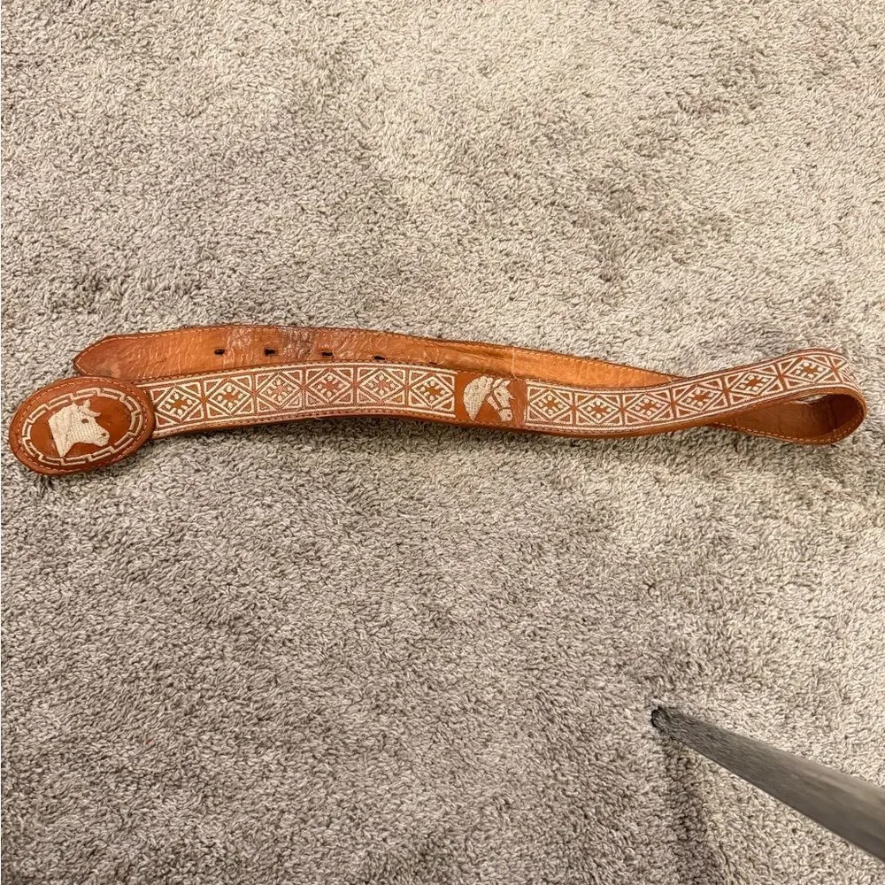 Brown Leather Horse Motif Belt